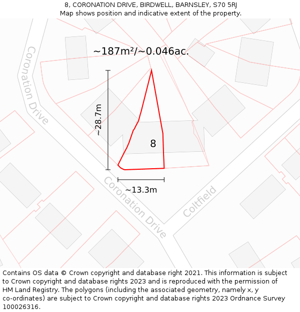 8, CORONATION DRIVE, BIRDWELL, BARNSLEY, S70 5RJ: Plot and title map