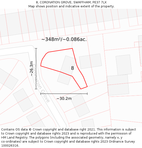 8, CORONATION GROVE, SWAFFHAM, PE37 7LX: Plot and title map