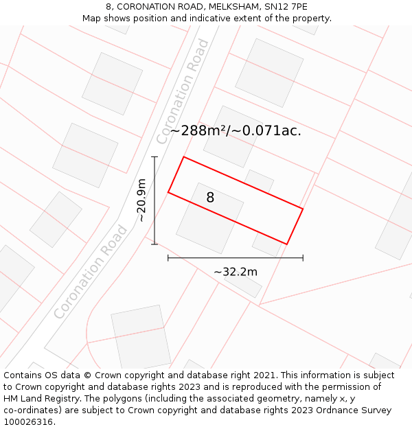 8, CORONATION ROAD, MELKSHAM, SN12 7PE: Plot and title map