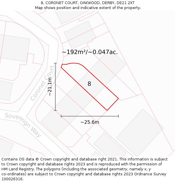 8, CORONET COURT, OAKWOOD, DERBY, DE21 2XT: Plot and title map