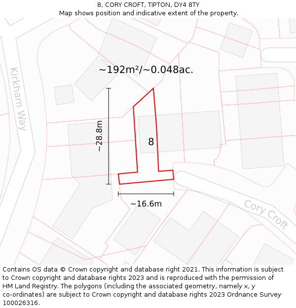 8, CORY CROFT, TIPTON, DY4 8TY: Plot and title map