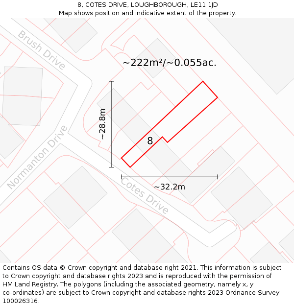 8, COTES DRIVE, LOUGHBOROUGH, LE11 1JD: Plot and title map