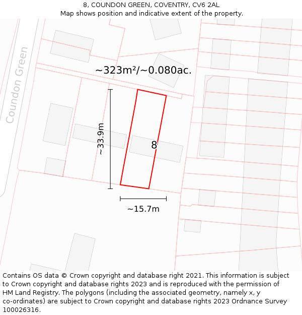 8, COUNDON GREEN, COVENTRY, CV6 2AL: Plot and title map