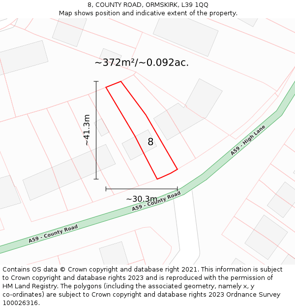8, COUNTY ROAD, ORMSKIRK, L39 1QQ: Plot and title map