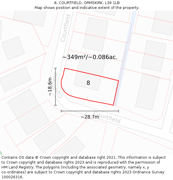 8, COURTFIELD, ORMSKIRK, L39 1LB: Plot and title map