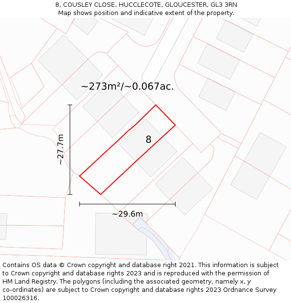 8, COUSLEY CLOSE, HUCCLECOTE, GLOUCESTER, GL3 3RN: Plot and title map