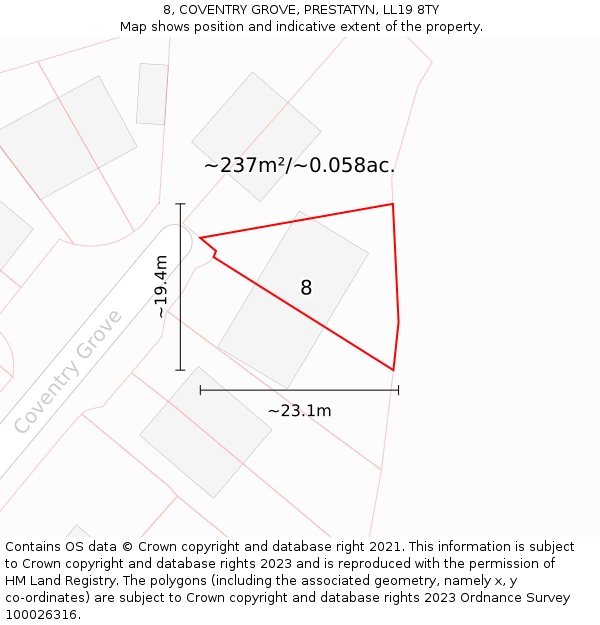 8, COVENTRY GROVE, PRESTATYN, LL19 8TY: Plot and title map