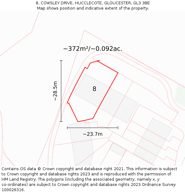8, COWSLEY DRIVE, HUCCLECOTE, GLOUCESTER, GL3 3BE: Plot and title map