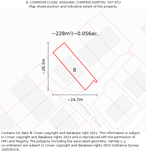 8, COXMOOR CLOSE, KINGHAM, CHIPPING NORTON, OX7 6TU: Plot and title map