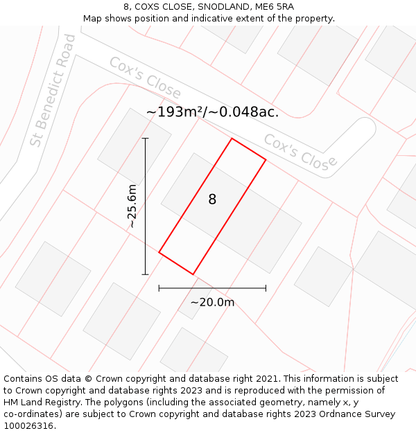 8, COXS CLOSE, SNODLAND, ME6 5RA: Plot and title map