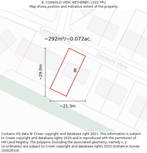 8, COXWOLD VIEW, WETHERBY, LS22 7PU: Plot and title map