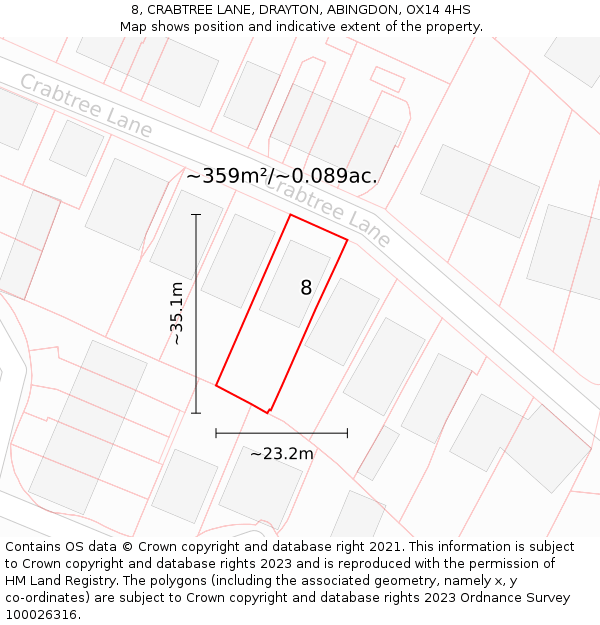 8, CRABTREE LANE, DRAYTON, ABINGDON, OX14 4HS: Plot and title map