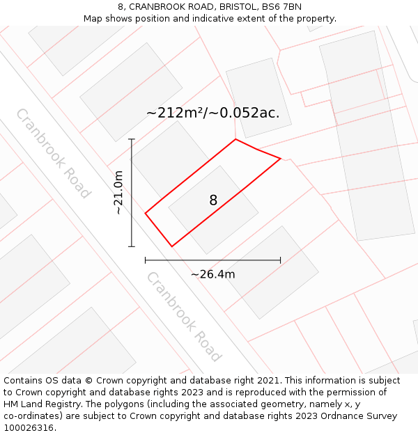 8, CRANBROOK ROAD, BRISTOL, BS6 7BN: Plot and title map