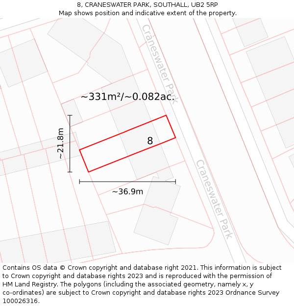 8, CRANESWATER PARK, SOUTHALL, UB2 5RP: Plot and title map