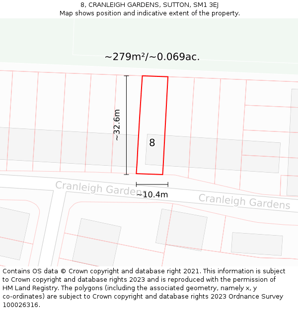 8, CRANLEIGH GARDENS, SUTTON, SM1 3EJ: Plot and title map