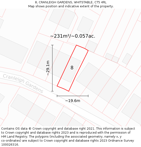 8, CRANLEIGH GARDENS, WHITSTABLE, CT5 4RL: Plot and title map