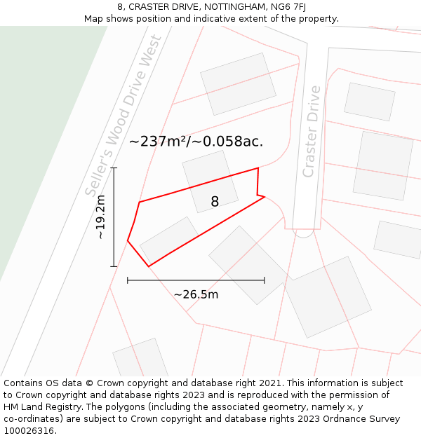8, CRASTER DRIVE, NOTTINGHAM, NG6 7FJ: Plot and title map