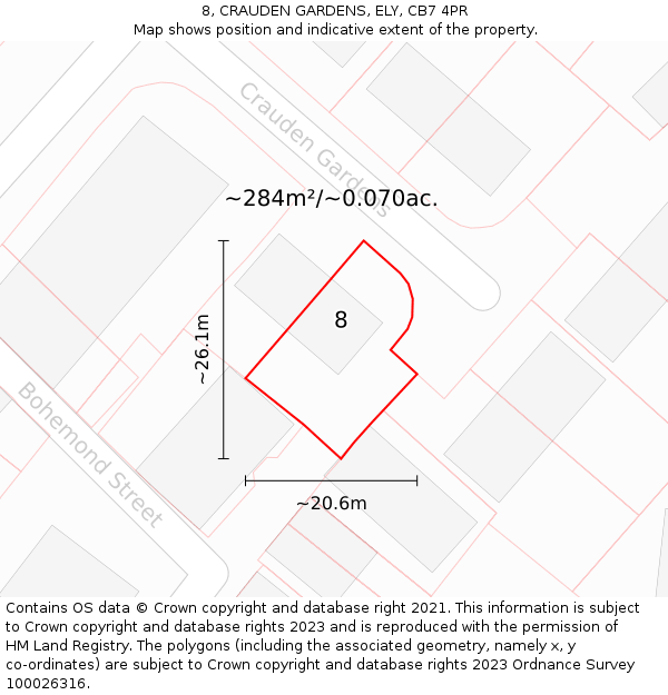 8, CRAUDEN GARDENS, ELY, CB7 4PR: Plot and title map