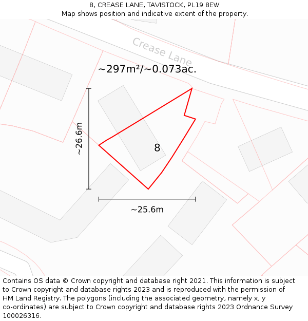 8, CREASE LANE, TAVISTOCK, PL19 8EW: Plot and title map