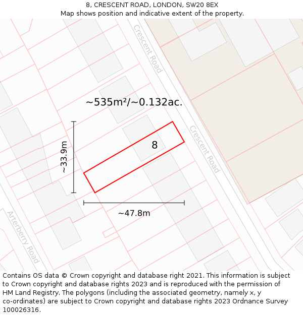 8, CRESCENT ROAD, LONDON, SW20 8EX: Plot and title map