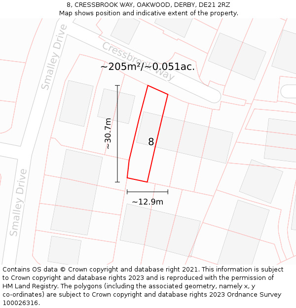 8, CRESSBROOK WAY, OAKWOOD, DERBY, DE21 2RZ: Plot and title map