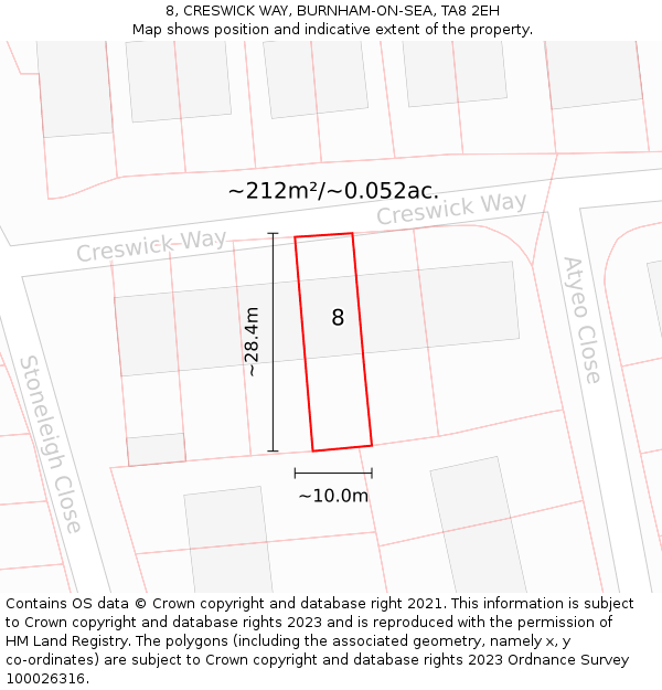 8, CRESWICK WAY, BURNHAM-ON-SEA, TA8 2EH: Plot and title map