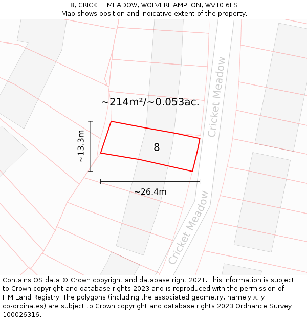 8, CRICKET MEADOW, WOLVERHAMPTON, WV10 6LS: Plot and title map