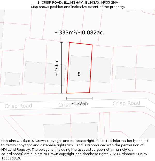 8, CRISP ROAD, ELLINGHAM, BUNGAY, NR35 2HA: Plot and title map
