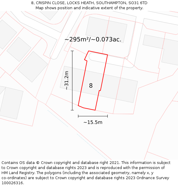 8, CRISPIN CLOSE, LOCKS HEATH, SOUTHAMPTON, SO31 6TD: Plot and title map