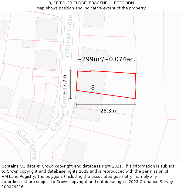8, CRITCHER CLOSE, BRACKNELL, RG12 8DN: Plot and title map