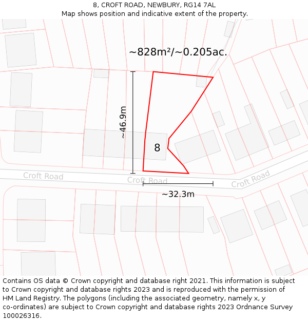 8, CROFT ROAD, NEWBURY, RG14 7AL: Plot and title map