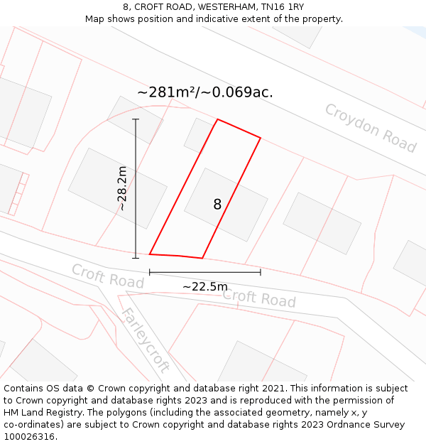 8, CROFT ROAD, WESTERHAM, TN16 1RY: Plot and title map