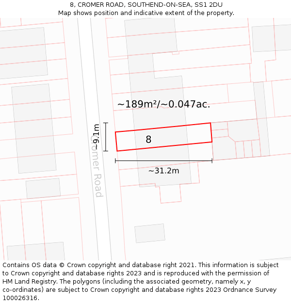 8, CROMER ROAD, SOUTHEND-ON-SEA, SS1 2DU: Plot and title map