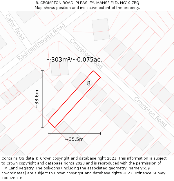 8, CROMPTON ROAD, PLEASLEY, MANSFIELD, NG19 7RQ: Plot and title map