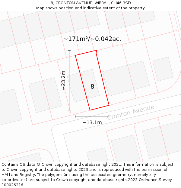 8, CRONTON AVENUE, WIRRAL, CH46 3SD: Plot and title map