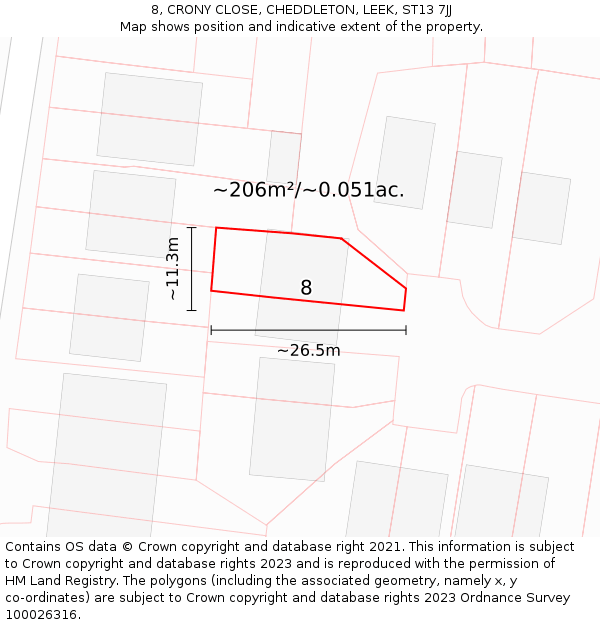 8, CRONY CLOSE, CHEDDLETON, LEEK, ST13 7JJ: Plot and title map