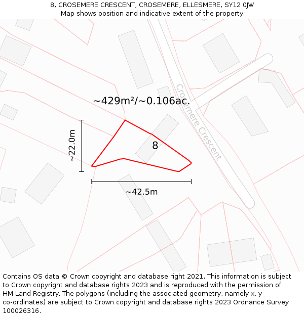 8, CROSEMERE CRESCENT, CROSEMERE, ELLESMERE, SY12 0JW: Plot and title map