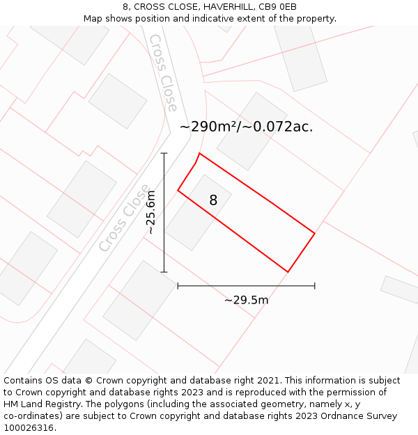 8, CROSS CLOSE, HAVERHILL, CB9 0EB: Plot and title map