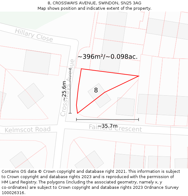 8, CROSSWAYS AVENUE, SWINDON, SN25 3AG: Plot and title map