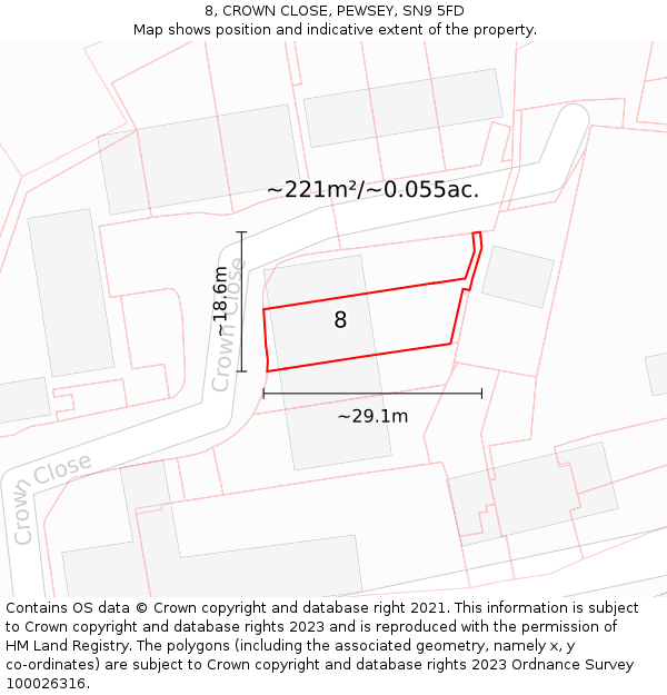 8, CROWN CLOSE, PEWSEY, SN9 5FD: Plot and title map