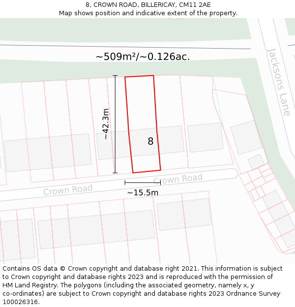 8, CROWN ROAD, BILLERICAY, CM11 2AE: Plot and title map