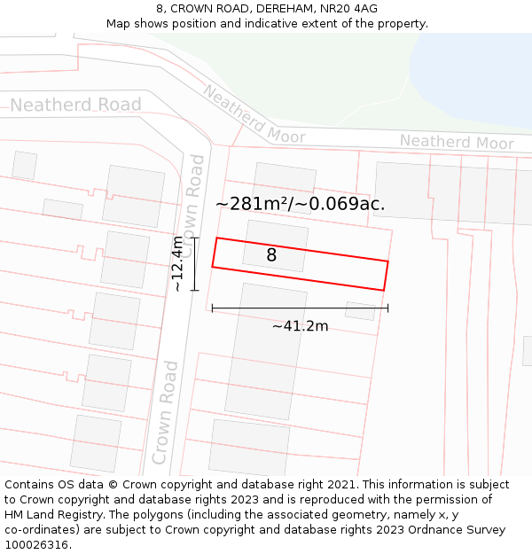 8, CROWN ROAD, DEREHAM, NR20 4AG: Plot and title map