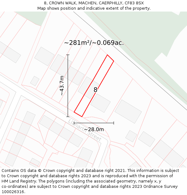 8, CROWN WALK, MACHEN, CAERPHILLY, CF83 8SX: Plot and title map