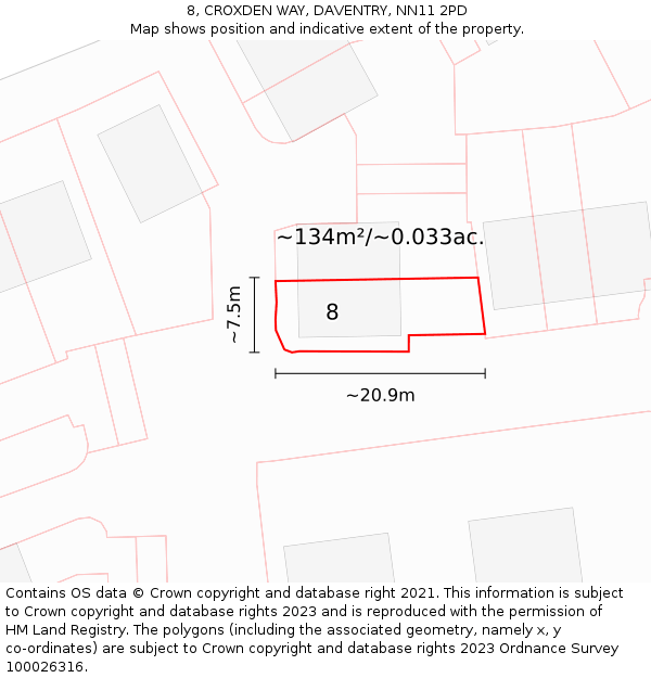 8, CROXDEN WAY, DAVENTRY, NN11 2PD: Plot and title map
