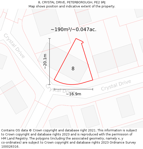8, CRYSTAL DRIVE, PETERBOROUGH, PE2 9RJ: Plot and title map