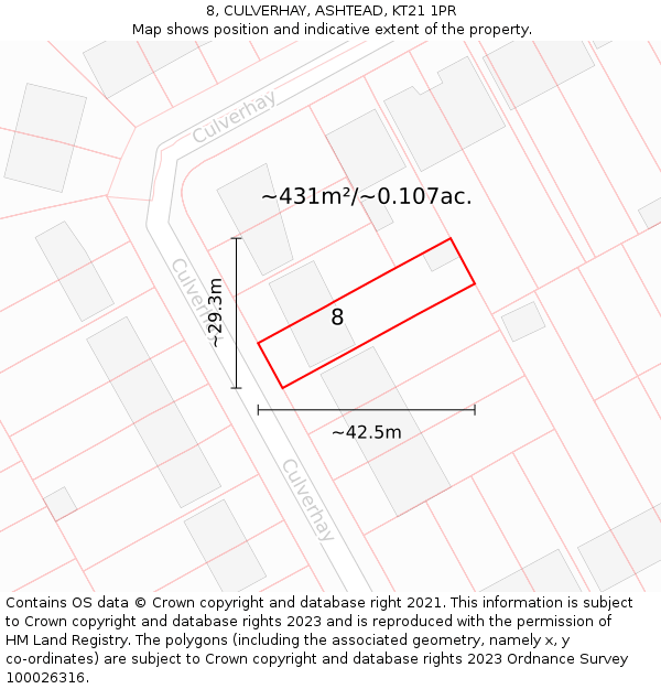 8, CULVERHAY, ASHTEAD, KT21 1PR: Plot and title map