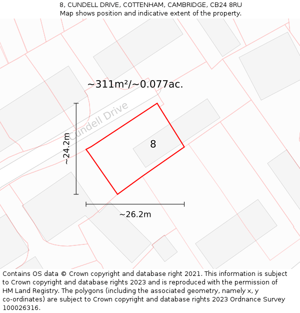 8, CUNDELL DRIVE, COTTENHAM, CAMBRIDGE, CB24 8RU: Plot and title map