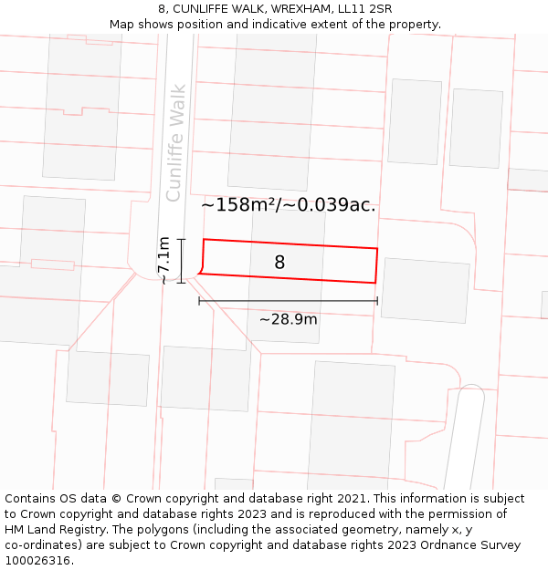8, CUNLIFFE WALK, WREXHAM, LL11 2SR: Plot and title map