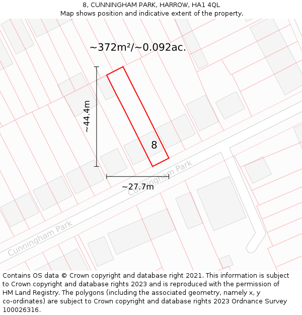 8, CUNNINGHAM PARK, HARROW, HA1 4QL: Plot and title map