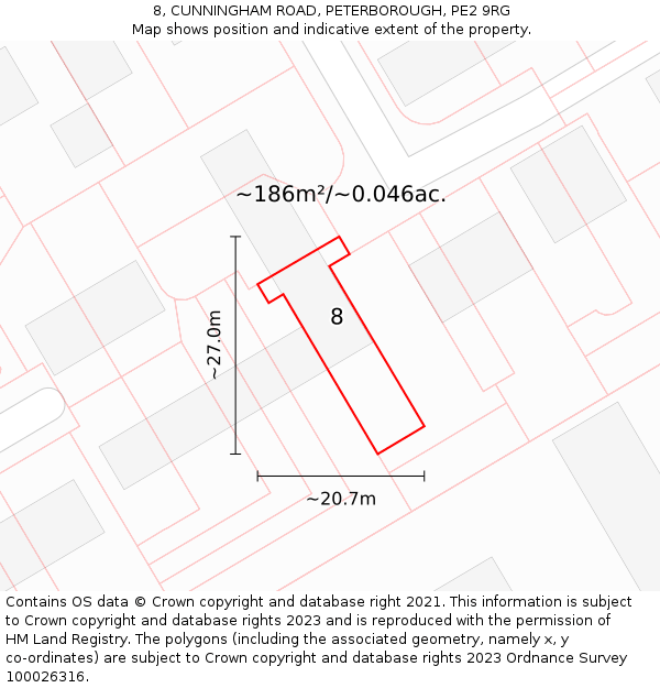 8, CUNNINGHAM ROAD, PETERBOROUGH, PE2 9RG: Plot and title map